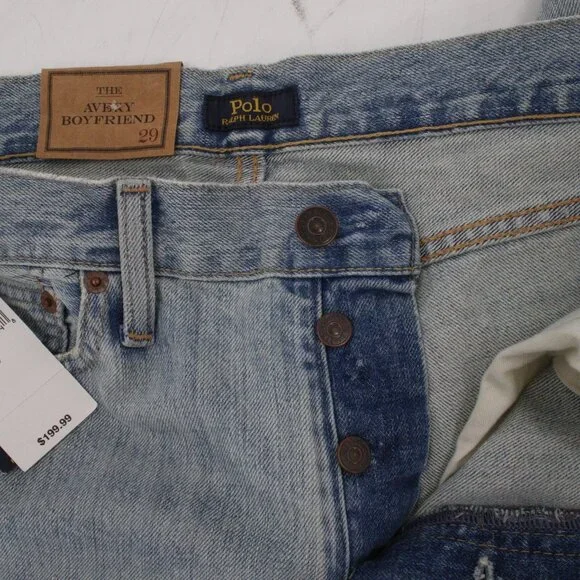 NWT Polo Ralph Lauren Jeans Womens 29 L27 Avery Boyfriend Patchwork Button Fly - Picture 11 of 16